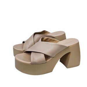 Christian Di Riccio Platform Slip On Mules, Leather Cross Straps, 39 / US 8-8.5